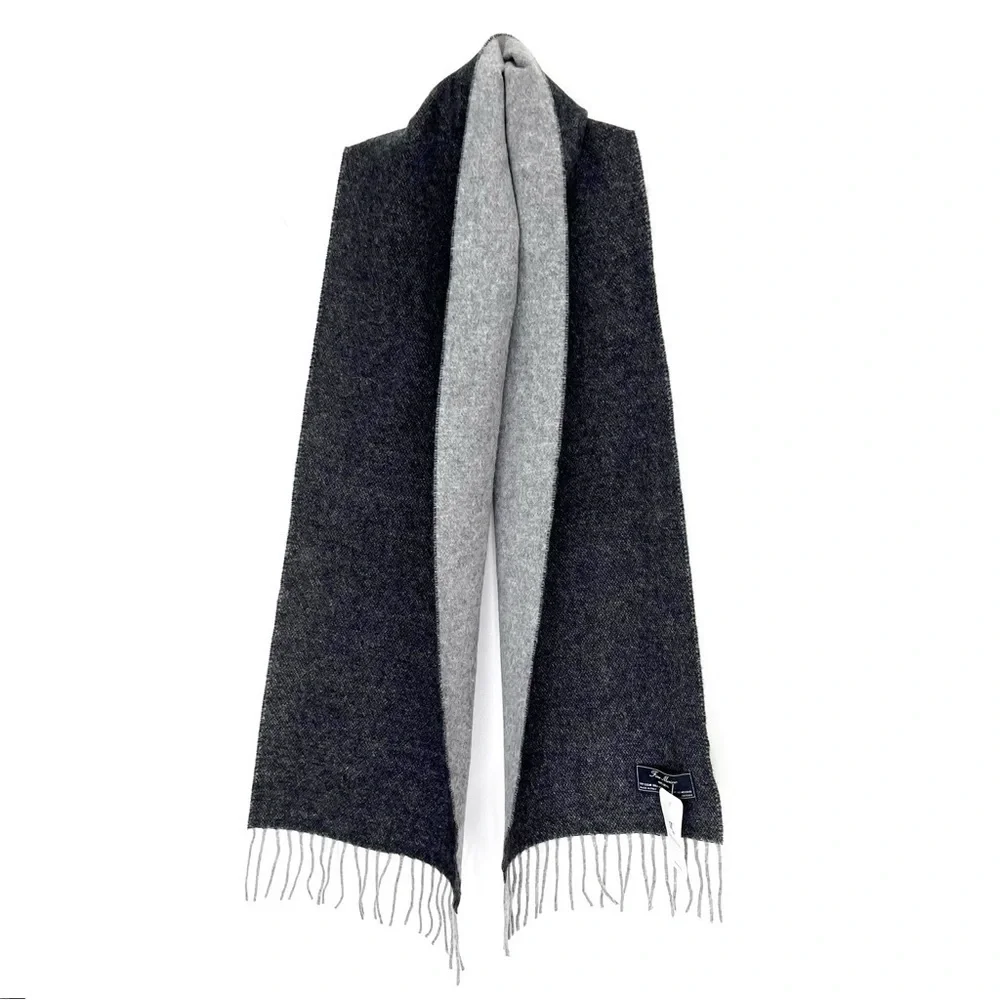 Linea Emmeti Fine Merino Wool Scarf Charcoal & Light Gray Reversible New NWT